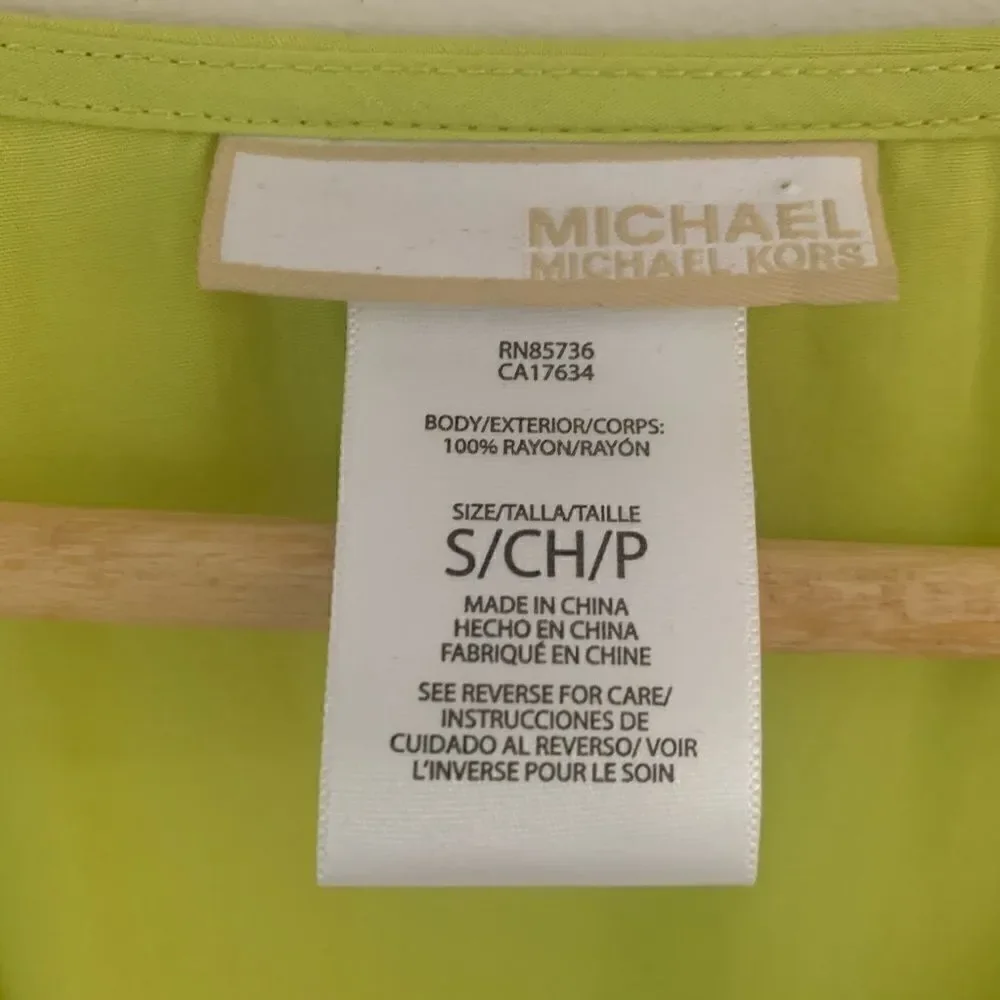 NWT MICHEAL KORS LIME GREEN ZIP FRONT TUNIC TOP